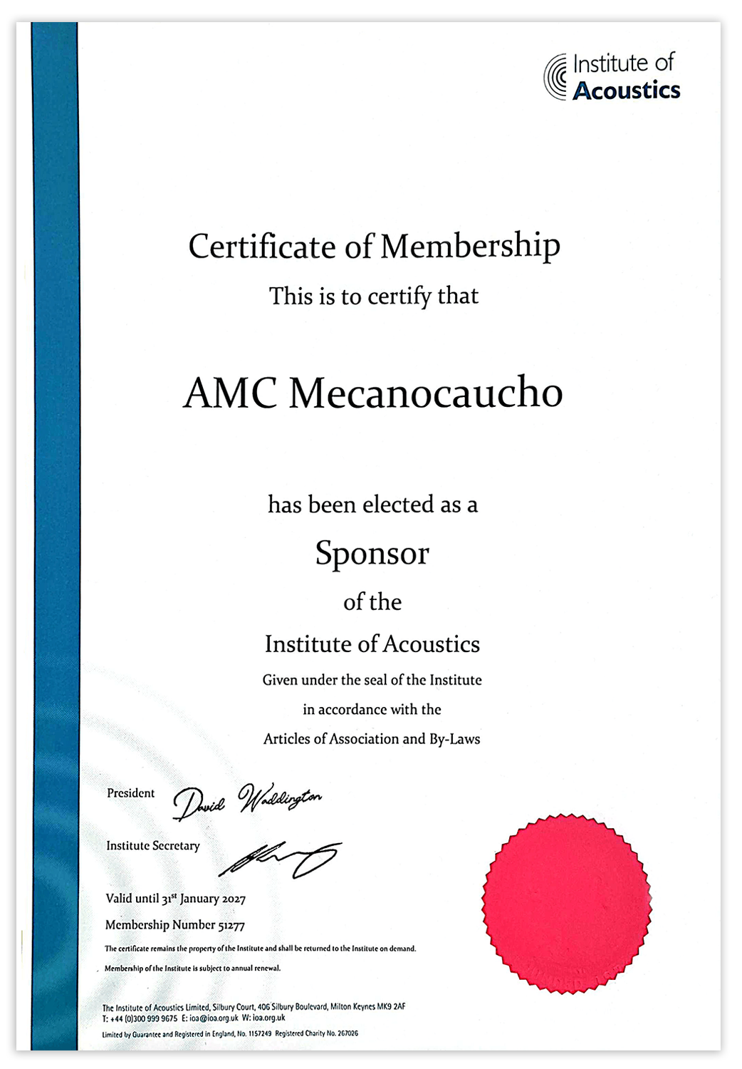 Certificat de parrainage de l’IOA 2026