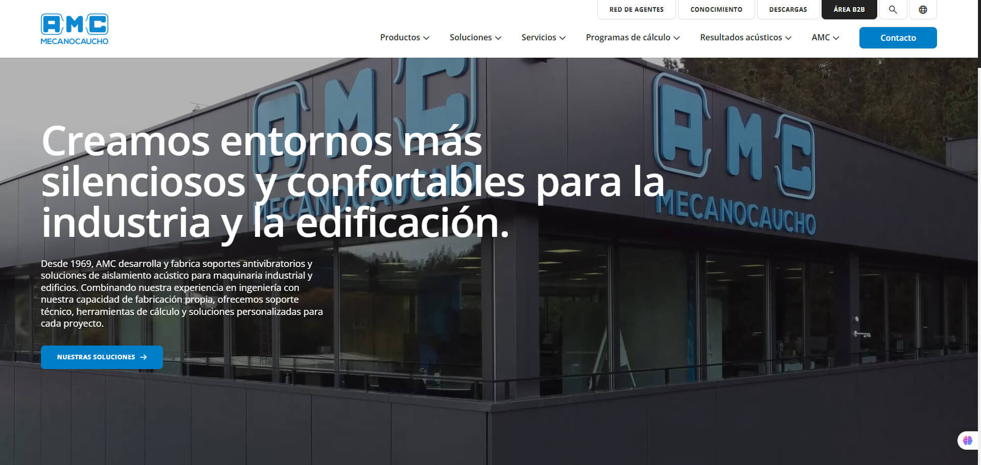Página principal de la nueva web de AMC MECANOCAUCHO