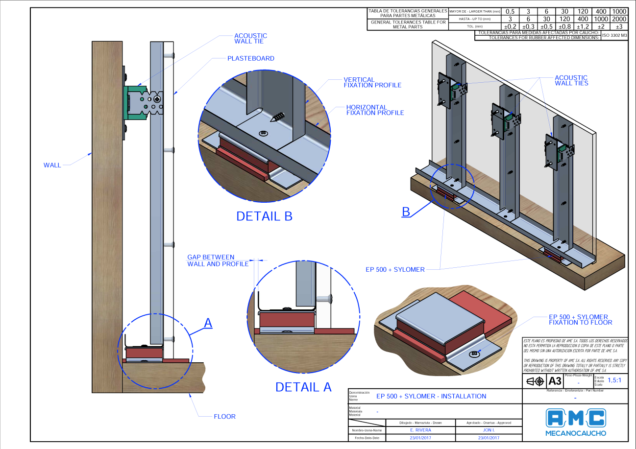 EP-500+Sylomer® acoustic hangers installation